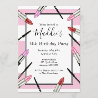 Invitación de fiesta temática de maquillaje con ra