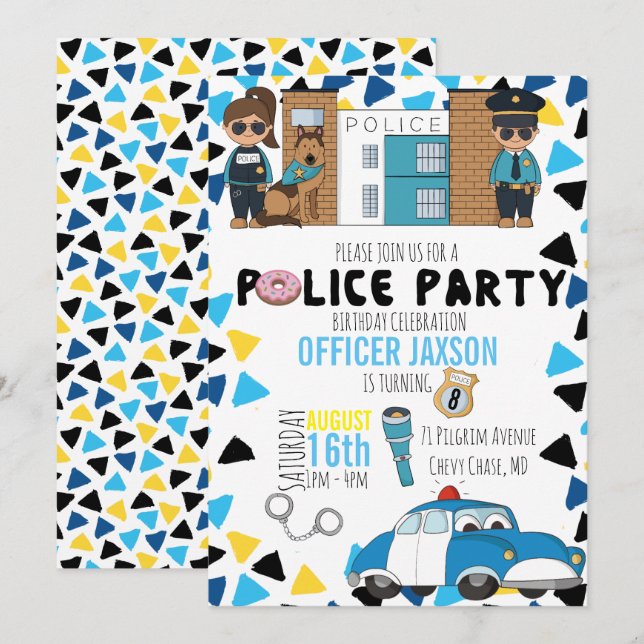 Invitación de fiesta temática de policía (Anverso / Reverso)
