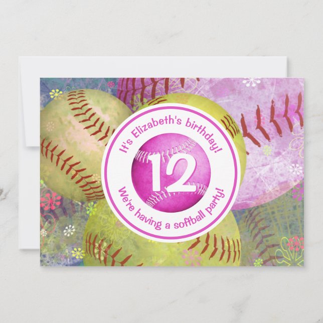 invitación de fiesta temática de softball de chica (Reverso)