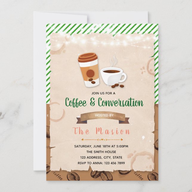 Invitación de fiesta temática del café (Anverso)
