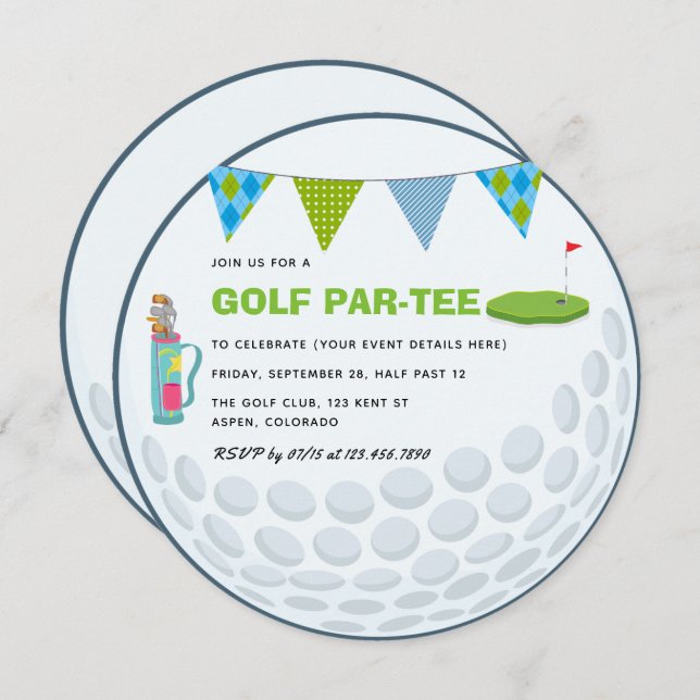 Invitación de fiesta temática del golf (Anverso / Reverso)