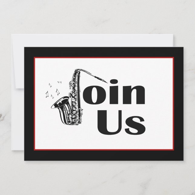 Invitación de fiesta Únete a nosotros Saxofón de J (Anverso)