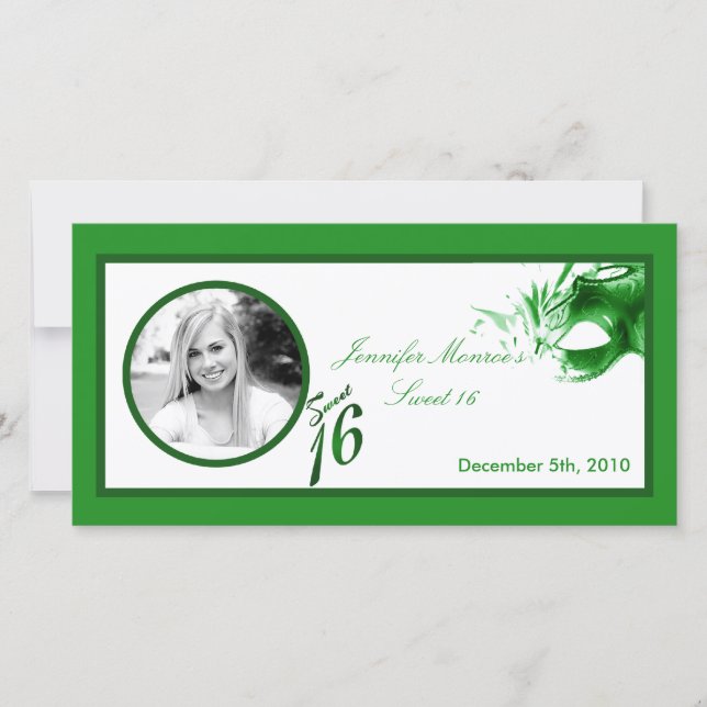 invitación de Fiesta verde 4x8 Sweet 16 (Anverso)