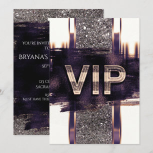 Invitación de fiesta VIP de oro metálico falso púr
