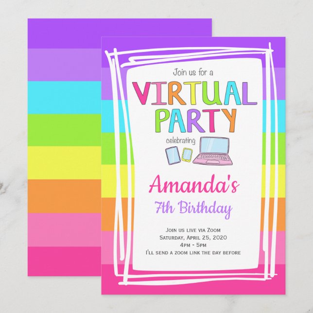 Invitación de fiesta virtual, cumpleaños de cuaren (Anverso / Reverso)