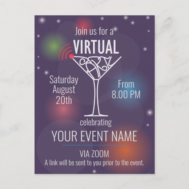 Invitación de fiesta virtual para celebrar en líne (Anverso)