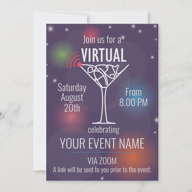 Invitación de fiesta virtual para celebrar en líne (Anverso)