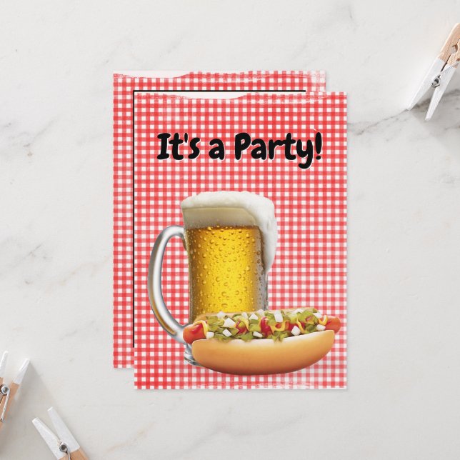 Invitación De Fiestas De BBQ En Gingham (Anverso/Reverso In Situ)