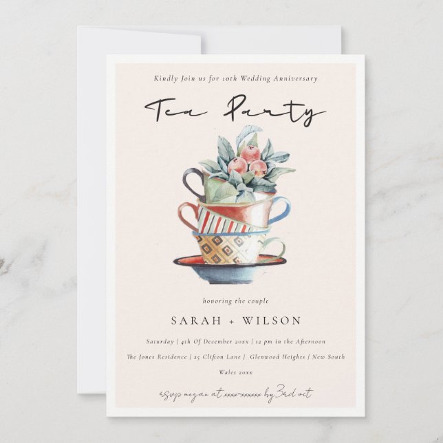 Invitación de Fiestas de té de Rubor Cups de cualq (Anverso)