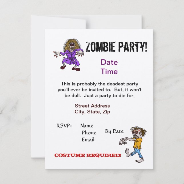 ¡   Invitación de Fiestas zombiesPersonalice! (Anverso)