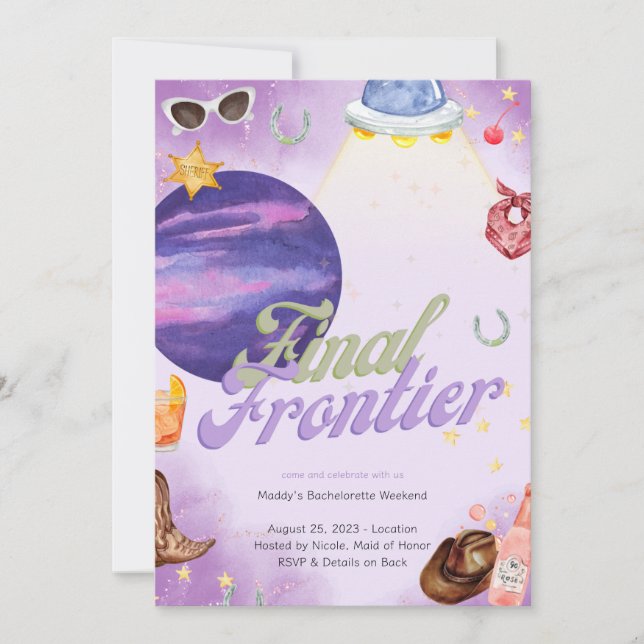 Invitación de fin de semana de Bachelorette Space  (Anverso)