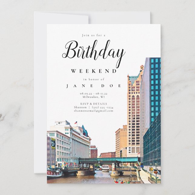 Invitación de fin de semana de cumpleaños a Milwau (Anverso)