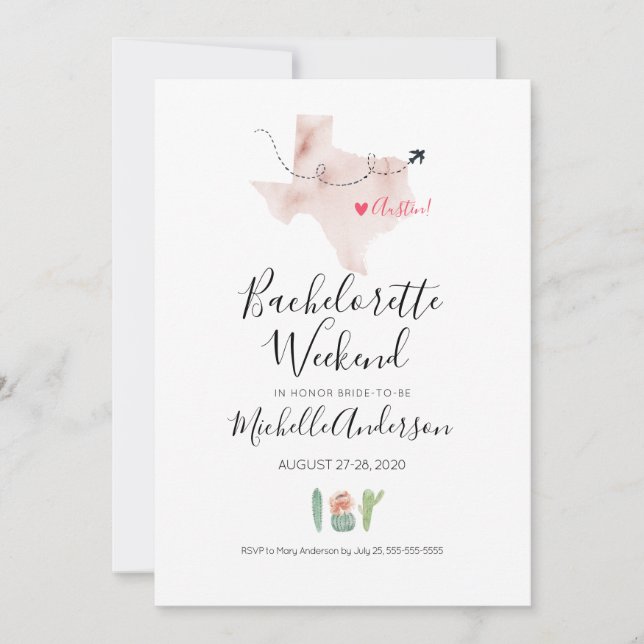 Invitación de fin de semana de soltera en Austin T (Anverso)