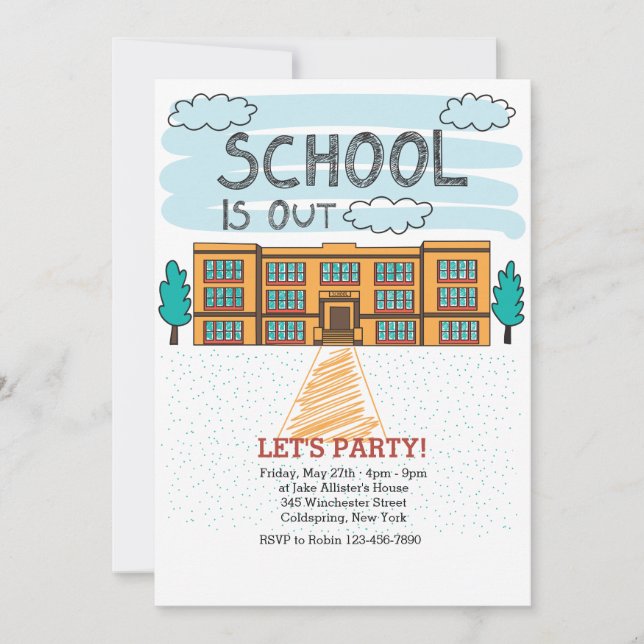 Invitación de final de año escolar en edificio esc (Anverso)