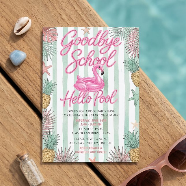 Invitación de flamencos adiós escuela hola piscina (Subido por el creador)