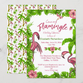 Invitación de Flamencos Tropicales y Flores