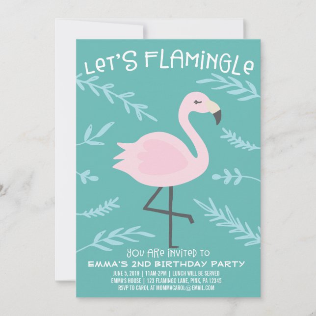 Invitación de Flamingle Cute Flamingo Pastel (Anverso)