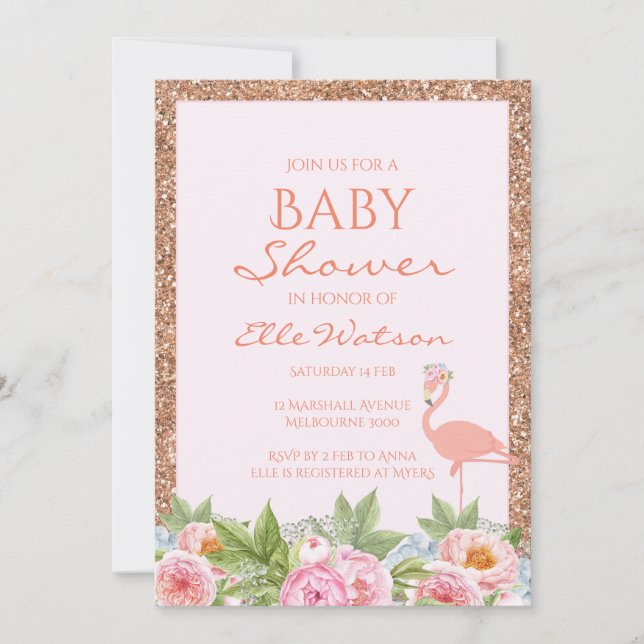 Invitación de Flamingo Baby Shower (Anverso)