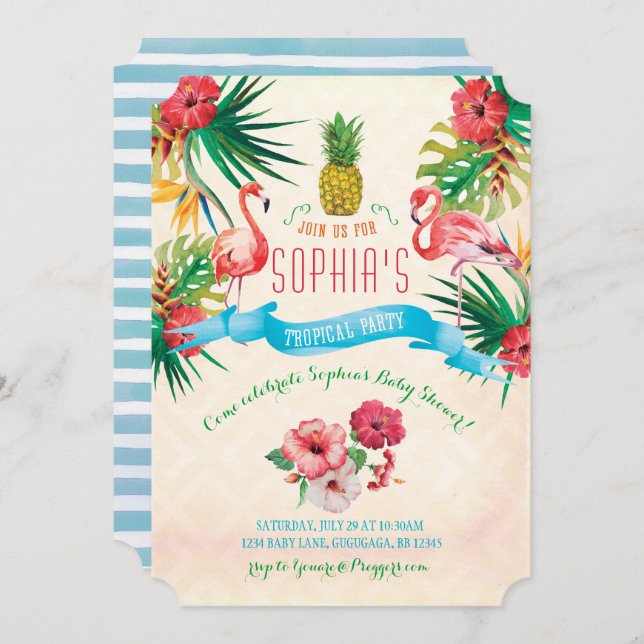 Invitación de Flamingo Baby Shower (Anverso / Reverso)