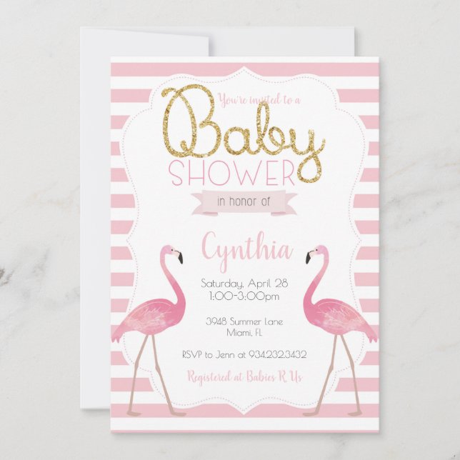 Invitación de Flamingo Baby Shower (Anverso)