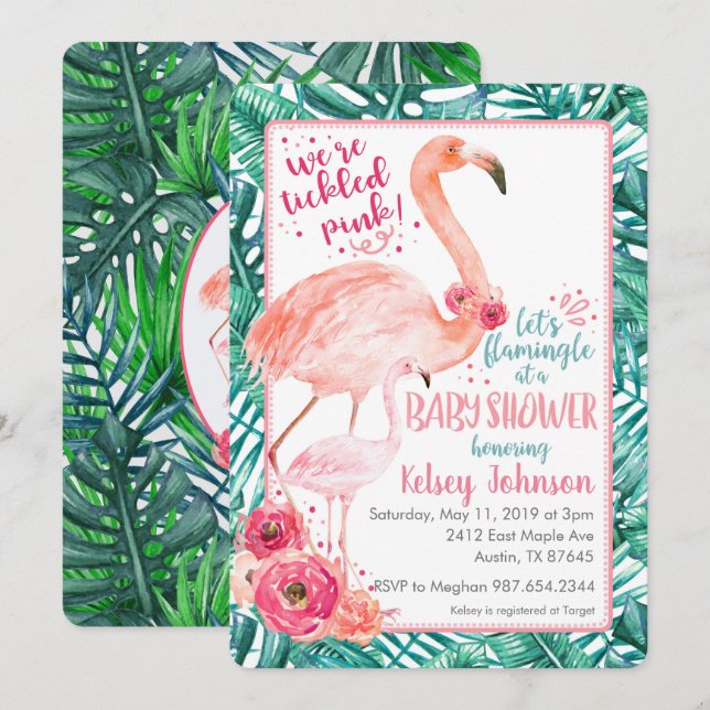 Invitación de Flamingo Baby Shower (Anverso / Reverso)