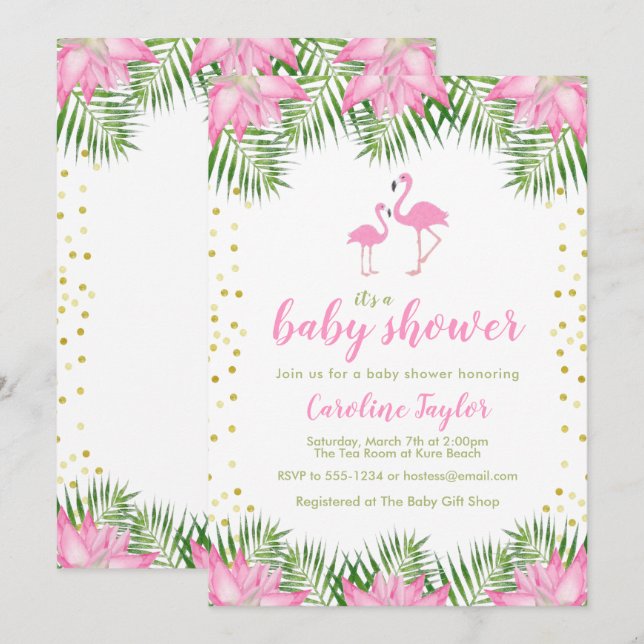 Invitación de Flamingo Baby Shower (Anverso / Reverso)