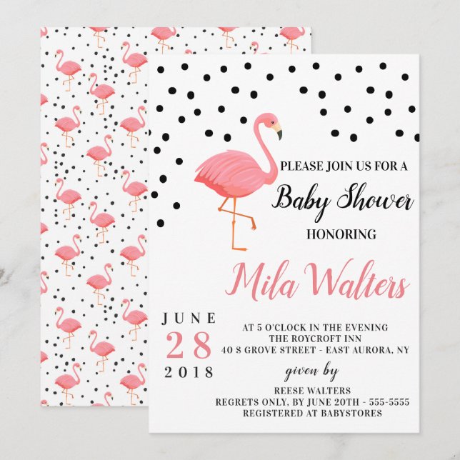 Invitación de Flamingo Baby Shower (Anverso / Reverso)