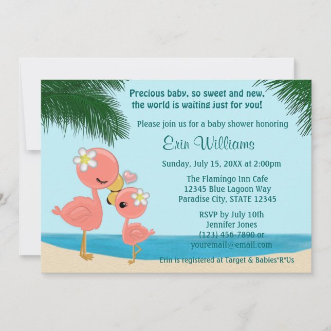 Invitación de Flamingo Baby Shower Mommy Kiss (Anverso)