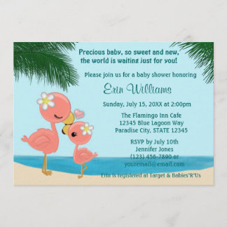 Invitación de Flamingo Baby Shower Mommy Kiss