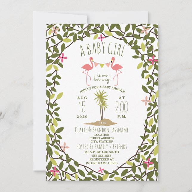 Invitación de Flamingo Foliage Baby Shower (Anverso)