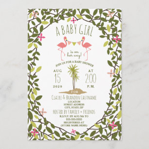 Invitación de Flamingo Foliage Baby Shower