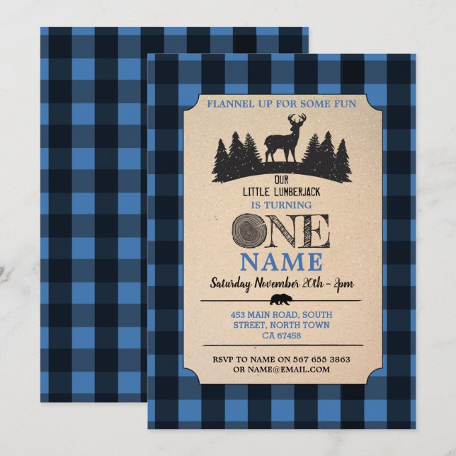 Invitación de Flandes Azules de primer cumpleaños  (Anverso / Reverso)