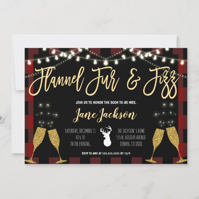 Invitación de Flannel Fur y Fizz Party (Anverso)