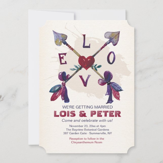 Invitación de flechas de amor cruzadas (Anverso)