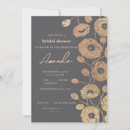 Invitación de flor de amapola gris con brillo
