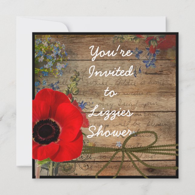 Invitación de flor de amapolas para la ducha nupci (Anverso)