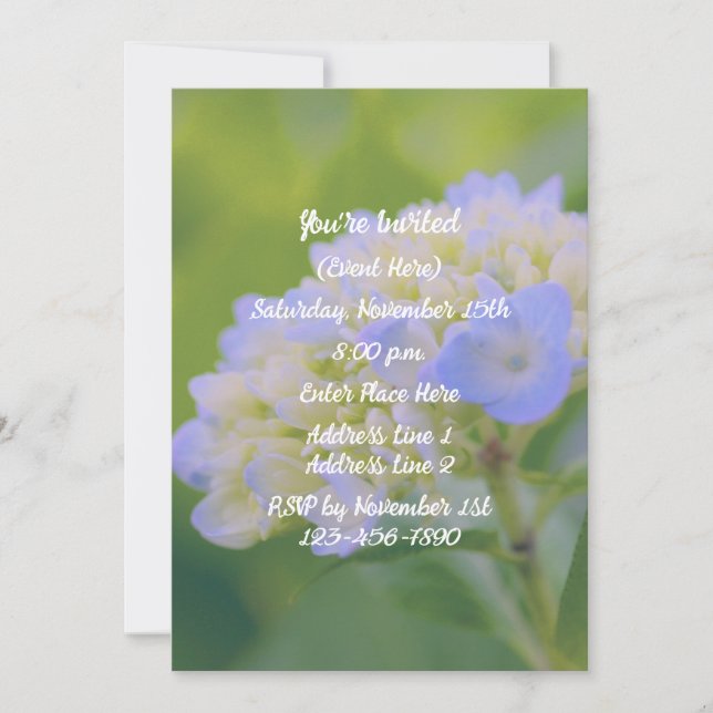 Invitación de flor de Hortensia Azul  (Anverso)