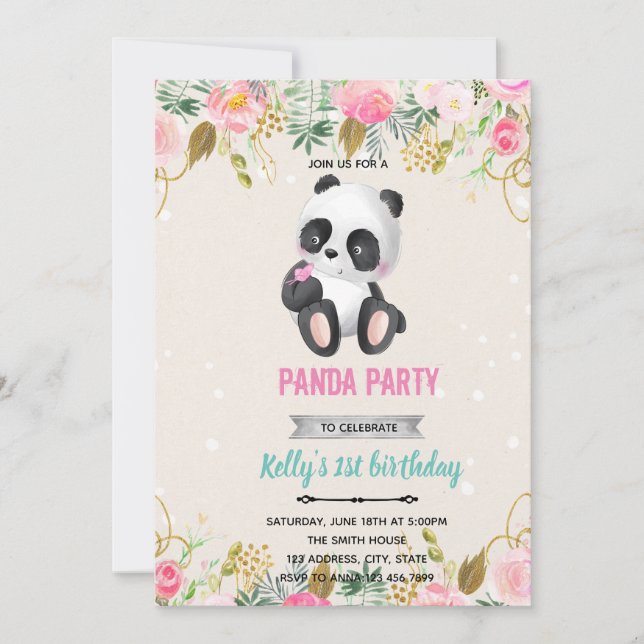 invitación de flor de panda niña (Anverso)