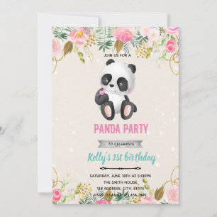 invitación de flor de panda niña