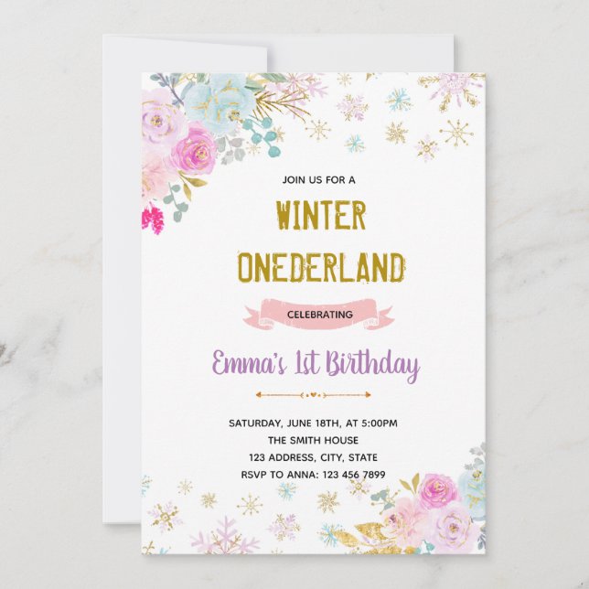 Invitación de flor invierno onederland (Anverso)