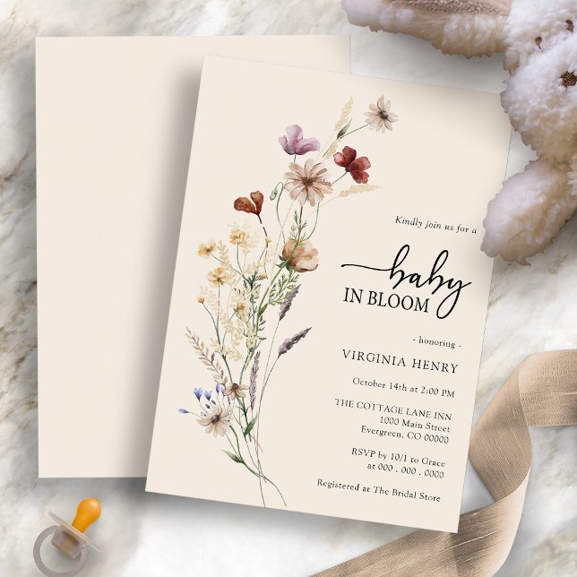 Invitación de Floral Boho Baby Shower (Floral Boho Wildflower Baby Shower Invitation by Painted Paperie
)