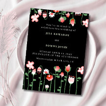 Invitación de Floral Negro para Boda Matrimonio Fl