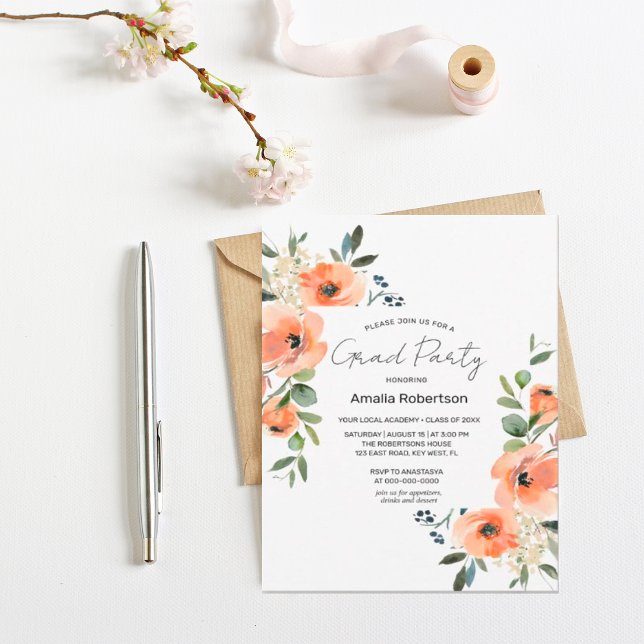 INVITACIÓN de Floral y de Verdor de Peach de Gradu (Subido por el creador)