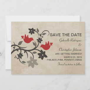 Invitación de Florales Rojos de Aves de Amor para 
