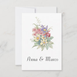 Invitación de flores acuarela para boda, plantilla