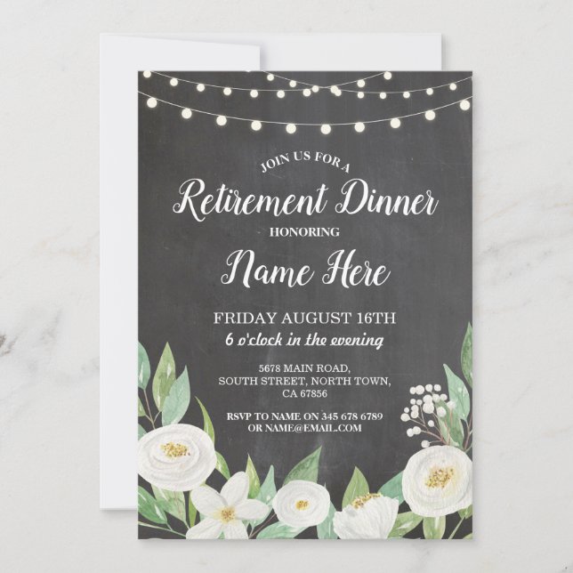 Invitación de Flores Blancas de Chalk Retirada de  (Anverso)