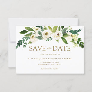 Invitación de flores blancas en flor para guardar 