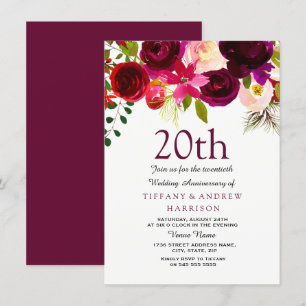 Invitación de flores borgoña para aniversario de b