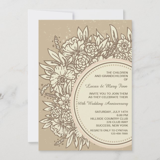 Invitación de flores de aniversario (Anverso)