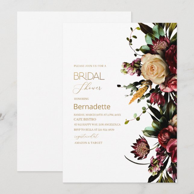 Invitación de flores de tapiz brillantes de acuare (Anverso / Reverso)